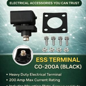ESS Terminal CO-200A Black 200 Amp heavy duty electrical terminal with mounting plate