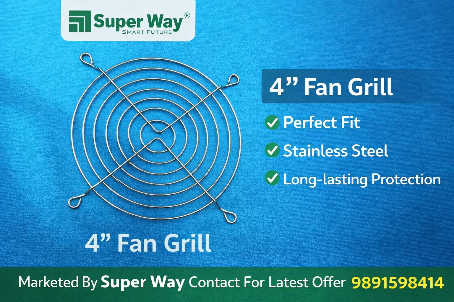 4 inch stainless steel fan grill for cooling fan protection by Super Way