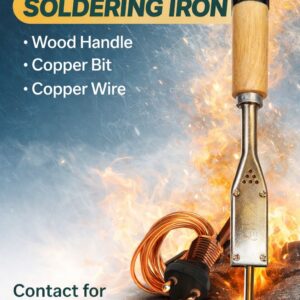 Heavy duty soldering iron with wooden handle and copper bit